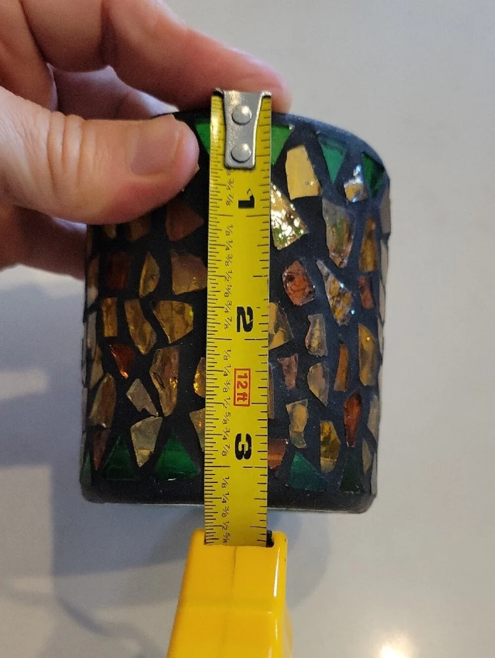Pier 1 Mosaic Glass Tealight Holder - Green & Amber